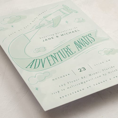 This is a wasabi baby shower invitations with standard by Vera Lim called fly with me printing on signature in standard