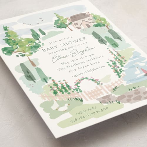 This is a meadow baby shower invitations with standard by Rebecca Durflinger called sweet countryside printing on signature in standard