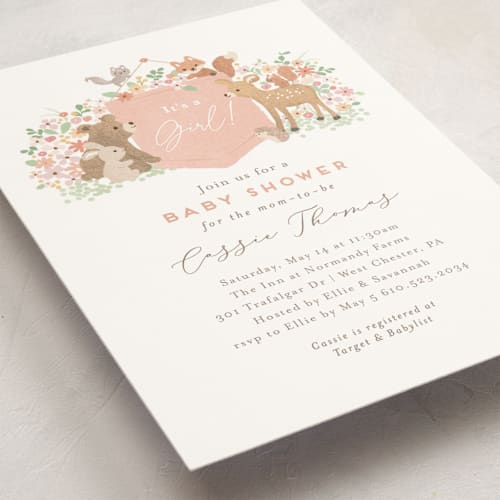 This is a petal baby shower invitations with standard by Jennifer Wick called banner announcement printing on signature in standard