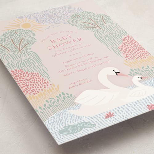 This is a sherbet baby shower invitations with standard by Carolyn Kach called swan song printing on signature in standard