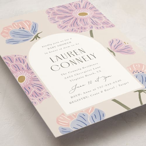 This is a petal baby shower invitations with standard by Brandy Folse called spring blooms printing on signature in standard