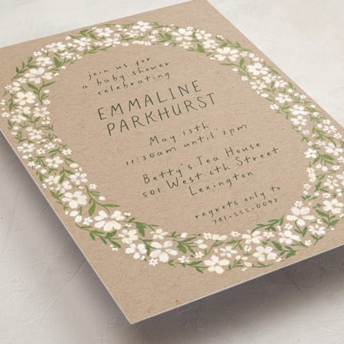 This is a cream baby shower invitations with standard by 2birdstone called wildflowers printing on signature in standard