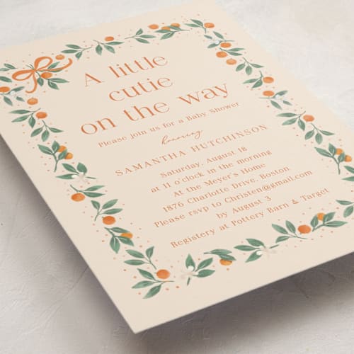 This is a cream baby shower invitations with standard by frau brandt called cutie frame printing on signature in standard