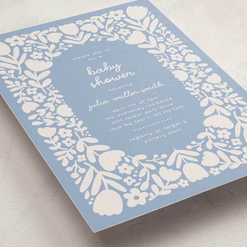 This is a sky baby shower invitations with standard by Kelly Watkins called tulips printing on signature in standard