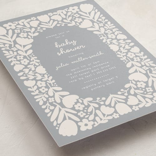 This is a cloud baby shower invitations with standard by Kelly Watkins called tulips printing on signature in standard