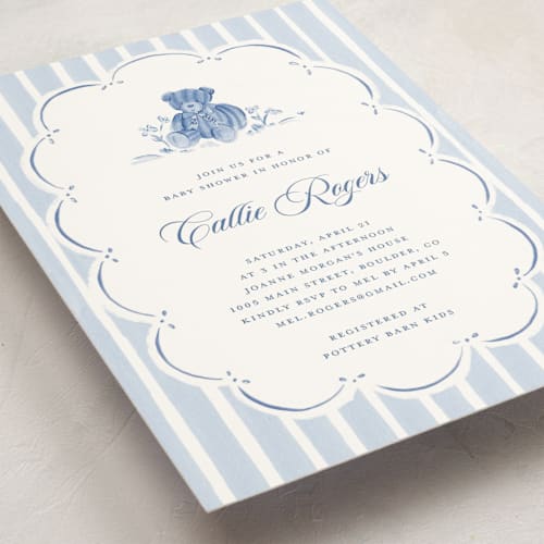 This is a gardenia baby shower invitations with standard by Pati Cascino called french teddy bear printing on signature in standard