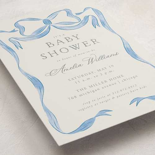 This is a baby blues baby shower invitations with standard by Lehan Veenker called vintage bow printing on signature in standard