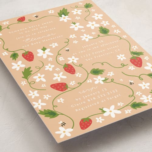 This is a cloudberry baby shower invitations with standard by Hudson meet Rose called berry sweet printing on signature in standard