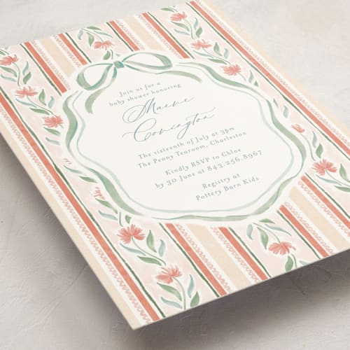 This is a orangery baby shower invitations with standard by Jackie Crawford called wildflower ribbon printing on signature in standard