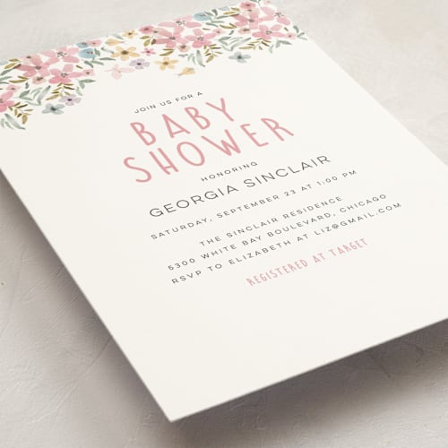 This is a petal baby shower invitations with standard by Anne Ciotola called little flower shower printing on signature in standard