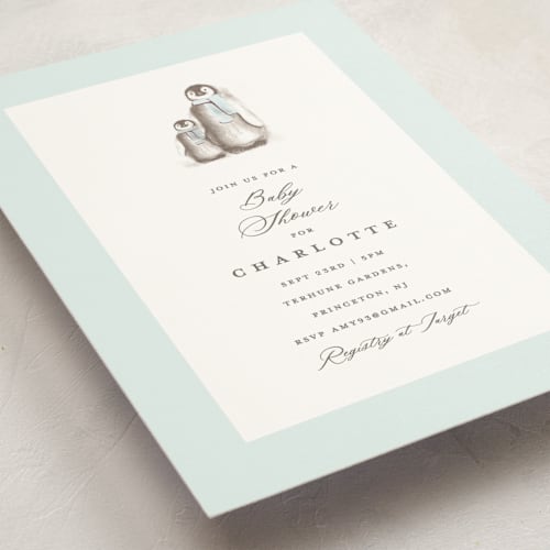 This is a ice baby shower invitations with standard by Teju Reval called penguins printing on signature in standard