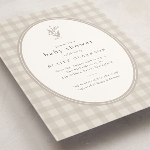 This is a fawn baby shower invitations with standard by Jessica Williams called delicate bloom printing on signature in standard