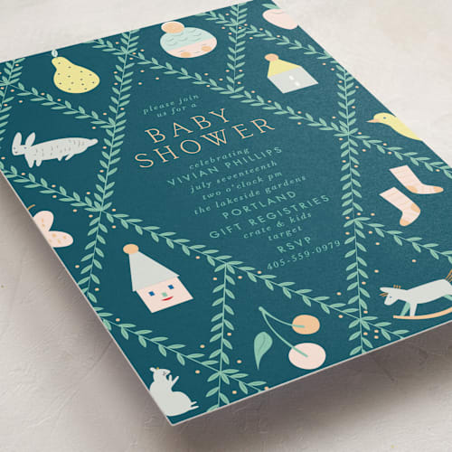 This is a hunter baby shower invitations with standard by Eve Schultz called trellis printing on signature in standard