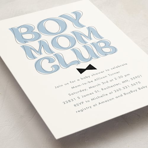 This is a sky baby shower invitations with standard by Angela Garrick called boy mom printing on signature in standard