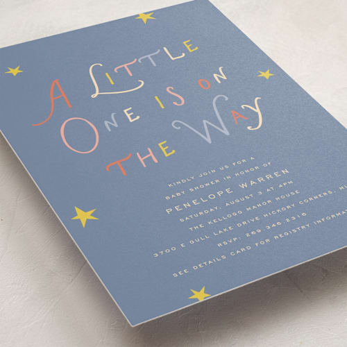 This is a sail baby shower invitations with standard by Pixel and Hank called on the way printing on signature in standard