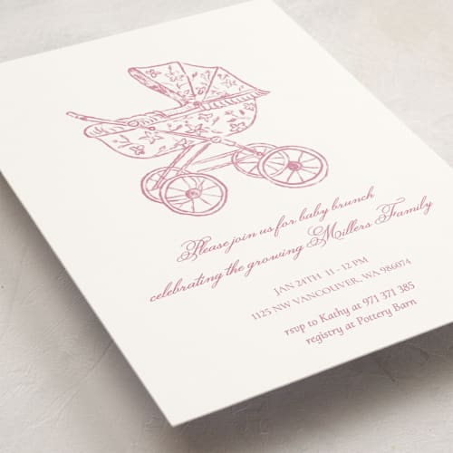 This is a preppy baby shower invitations with standard by Huefete called baby pram printing on signature in standard