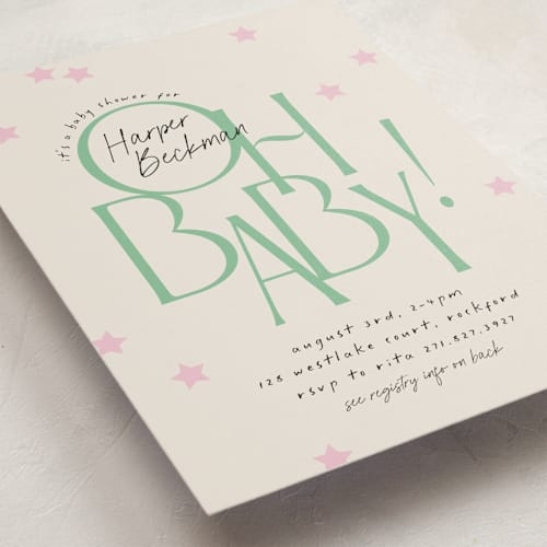This is a cotton candy baby shower invitations with standard by Laura Hankins called bright star printing on signature in standard