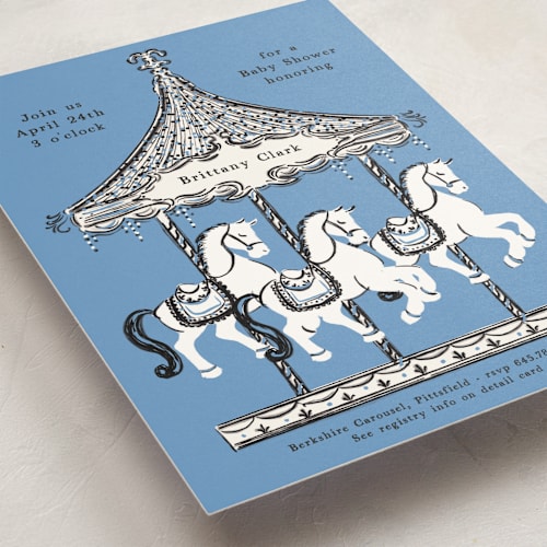 This is a pool baby shower invitations with standard by Gwen Bedat called round and round printing on signature in standard