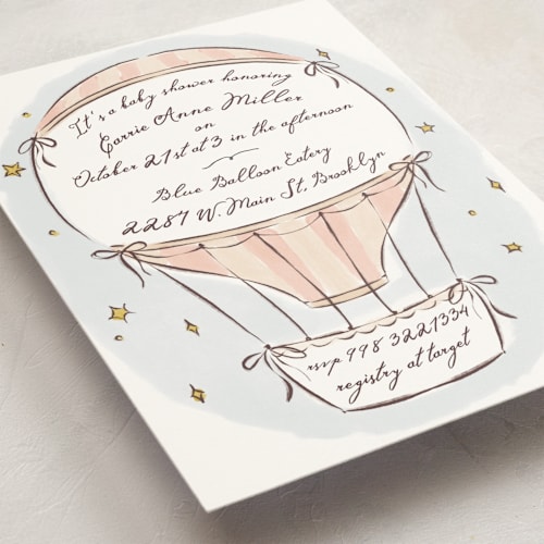 This is a rosebud baby shower invitations with standard by Pati Cascino called hot balloon printing on signature in standard