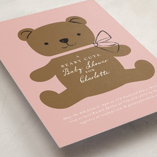 This is a rose baby shower invitations with standard by mo kelley called beary cute printing on signature in standard