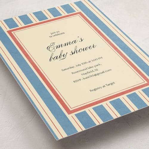 This is a azure baby shower invitations with standard by motifmyway called elegant stripes printing on signature in standard