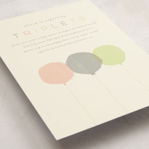 This is a cobalt baby shower invitations with standard by Lori Wemple called triplets printing on signature in standard