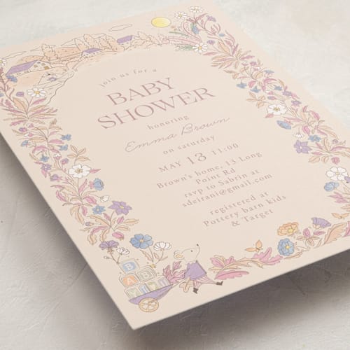This is a melon baby shower invitations with standard by Sabrin Deirani called vintage magic town printing on signature in standard