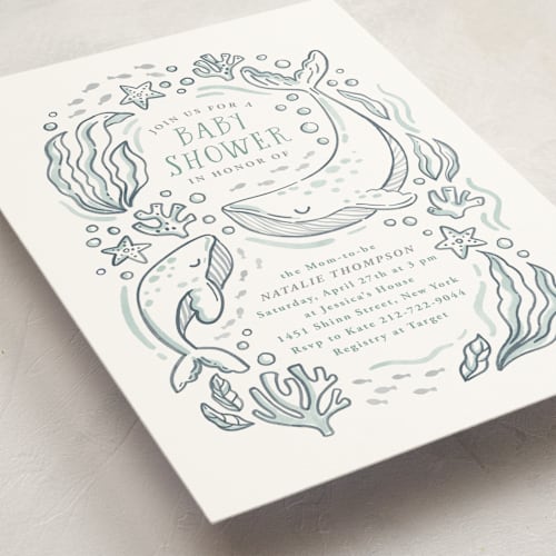 This is a mint baby shower invitations with standard by Monika Torun called ocean love printing on signature in standard