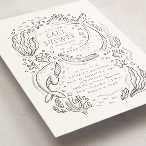 This is a latte baby shower invitations with standard by Monika Torun called ocean love printing on signature in standard