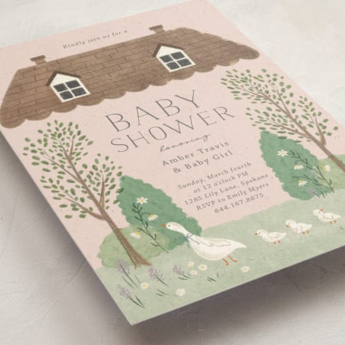 This is a blush baby shower invitations with standard by Kiersten Garner called cottage baby printing on signature in standard