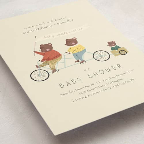 This is a cream baby shower invitations with standard by Kiersten Garner called baby makes three printing on signature in standard