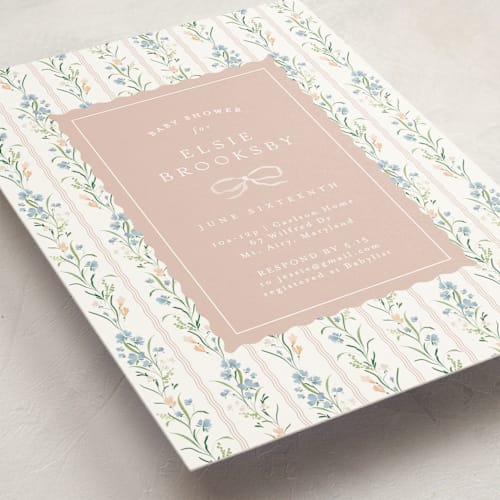 This is a peachy baby shower invitations with standard by Erin L. Wilson called dorothy printing on signature in standard