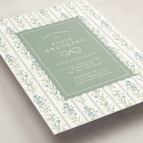 This is a garden greens baby shower invitations with standard by Erin L. Wilson called dorothy printing on signature in standard