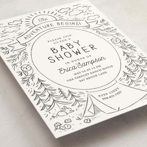 This is a moonstone baby shower invitations with standard by Kiersten Garner called the adventure begins printing on signature in standard