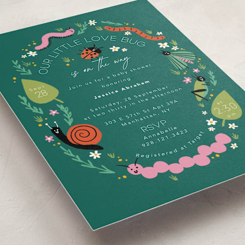 This is a garden baby shower invitations with standard by Hudson meet Rose called little bug printing on signature in standard