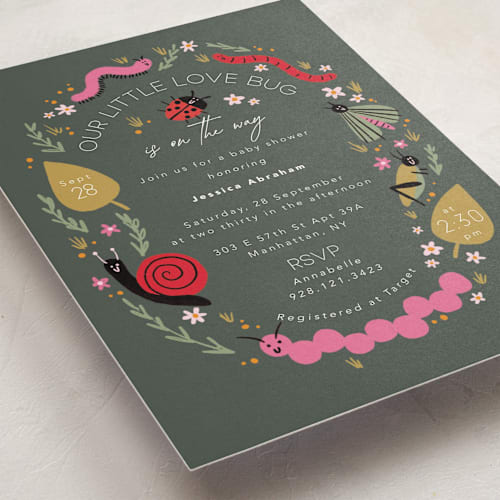 This is a nature baby shower invitations with standard by Hudson meet Rose called little bug printing on signature in standard