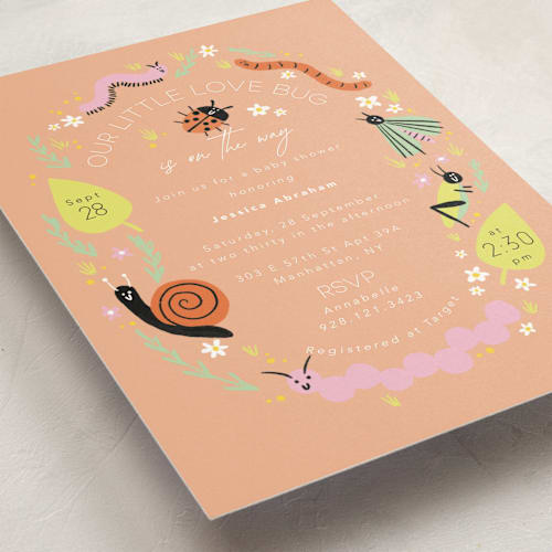 This is a outdoors baby shower invitations with standard by Hudson meet Rose called little bug printing on signature in standard