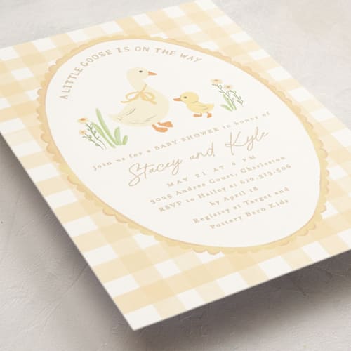 This is a buttercup baby shower invitations with standard by Creo Study called vintage goose printing on signature in standard