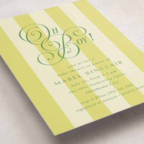 This is a limoncello baby shower invitations with standard by Laura Hankins called oh boy! printing on signature in standard