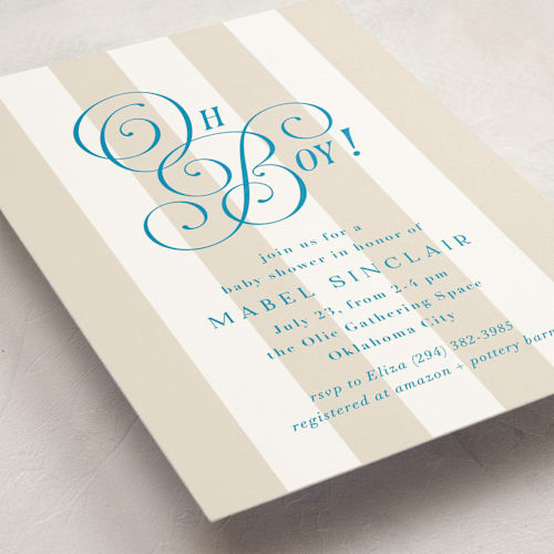 This is a marshmallow baby shower invitations with standard by Laura Hankins called oh boy! printing on signature in standard
