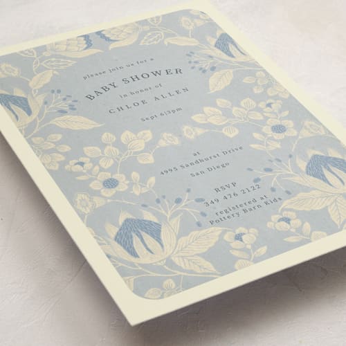 This is a bluebird baby shower invitations with standard by Peony Rose Design called pastel baby  blooms printing on signature in standard