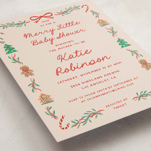 This is a santa baby shower invitations with standard by Claudia Orengo called merry little printing on signature in standard