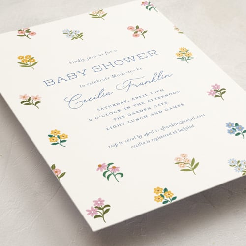 This is a wildflower baby shower invitations with standard by Paper Raven Co. called sweetie printing on signature in standard
