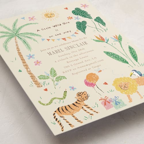 This is a linen baby shower invitations with standard by Celine Nguyen called a little wild one baby shower printing on signature in standard
