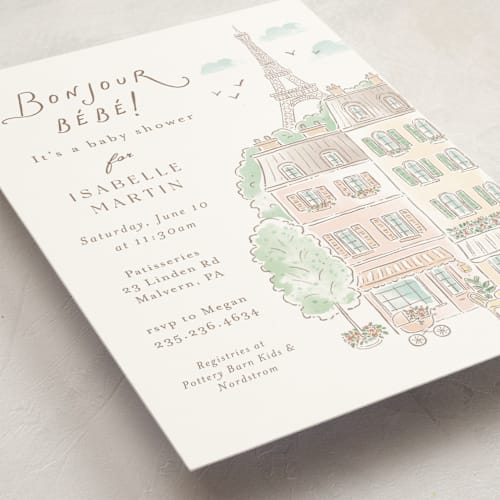 This is a strawberry baby shower invitations with standard by Jennifer Wick called a day in paris printing on signature in standard