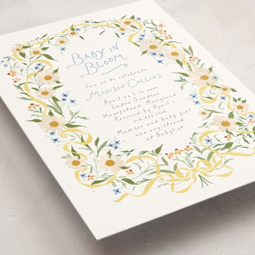 This is a sunshine baby shower invitations with standard by Erin L. Wilson called daisy chain printing on signature in standard