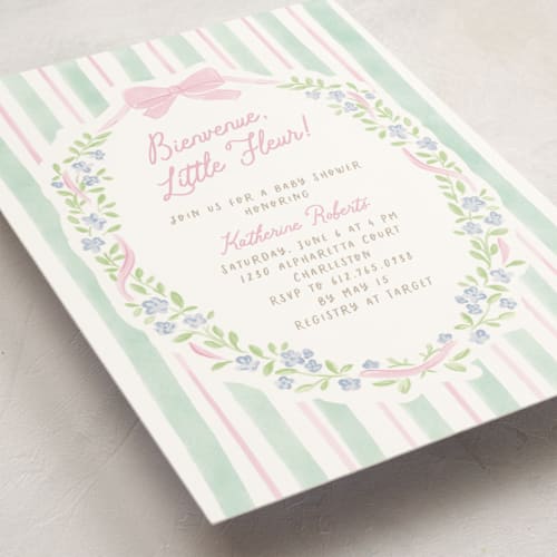 This is a cupcake baby shower invitations with standard by Creo Study called little fleur printing on signature in standard