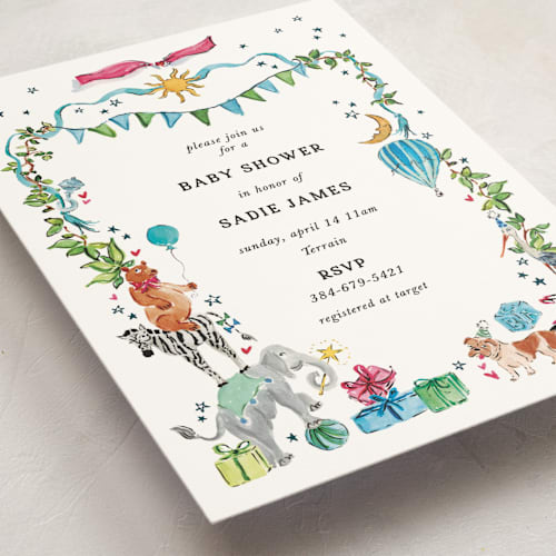 This is a celestial baby shower invitations with standard by Jill Delavan called favorite things printing on signature in standard