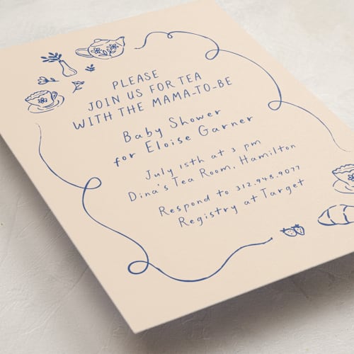 This is a fine china baby shower invitations with standard by Carmia Jordaan called doodle tea party printing on signature in standard