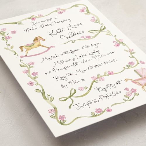 This is a peony baby shower invitations with standard by Pati Cascino called bowls and buds printing on signature in standard